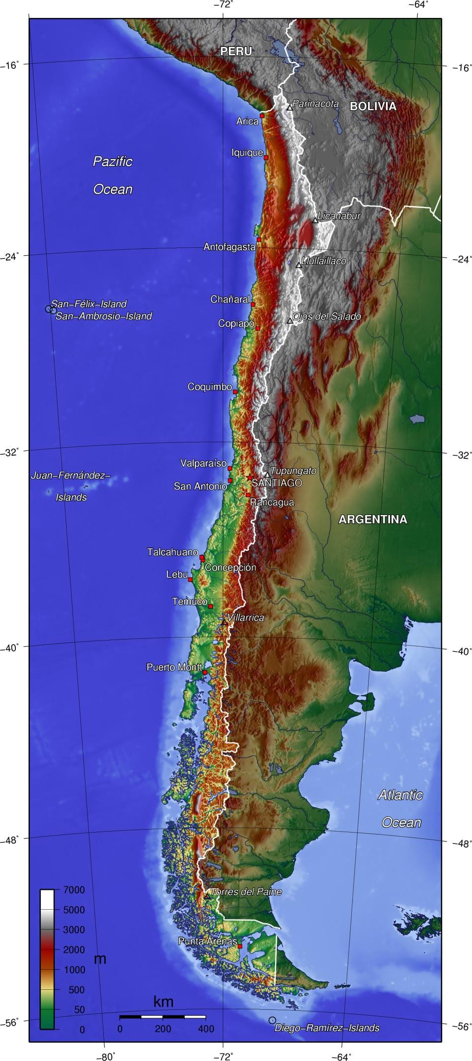 bundok sa Chile mapa