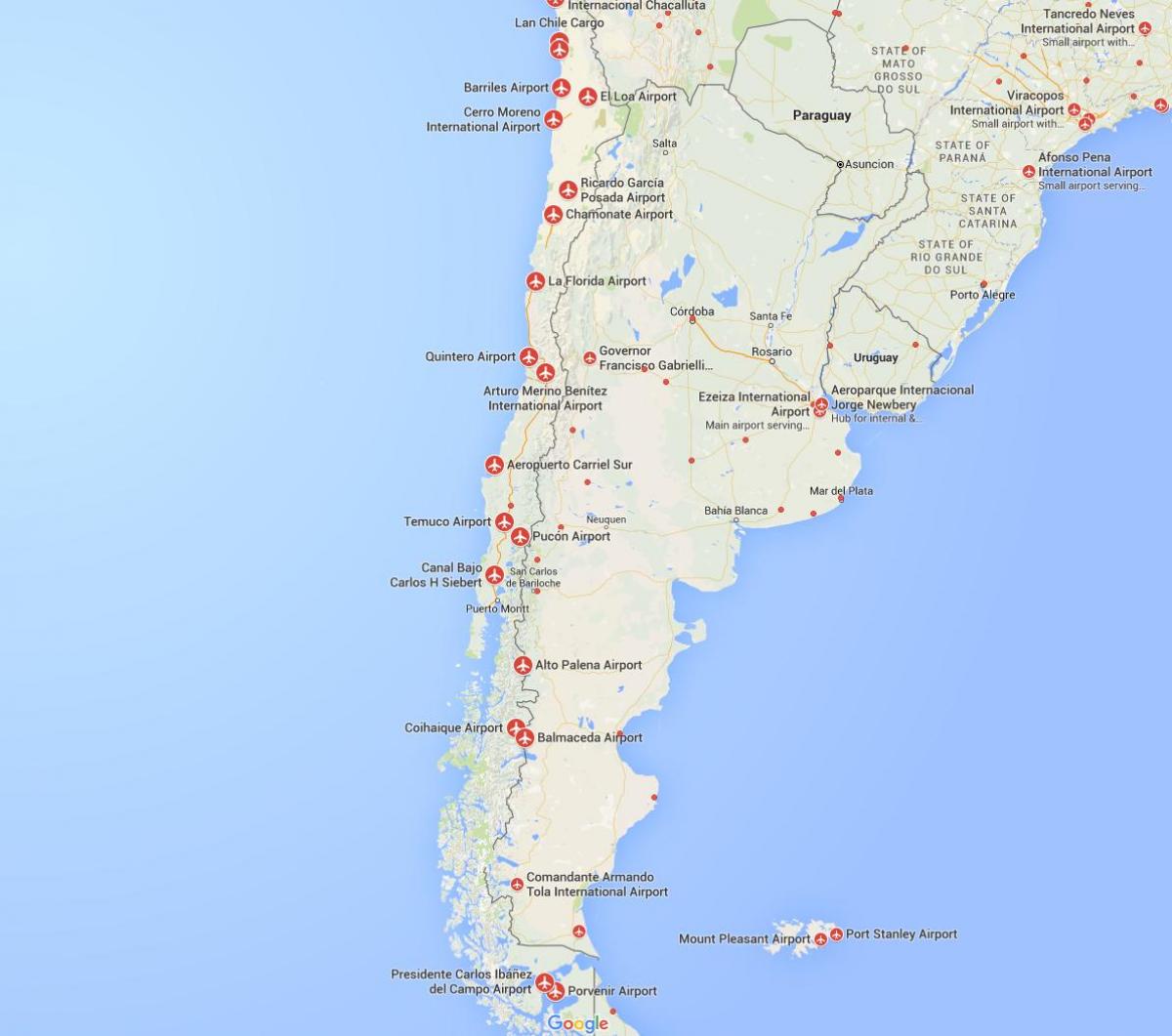 mapa ng mga paliparan sa Chile