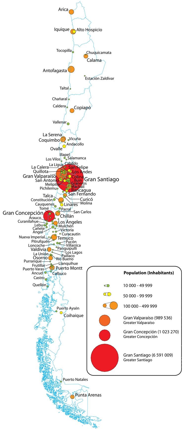Chile populasyon density mapa