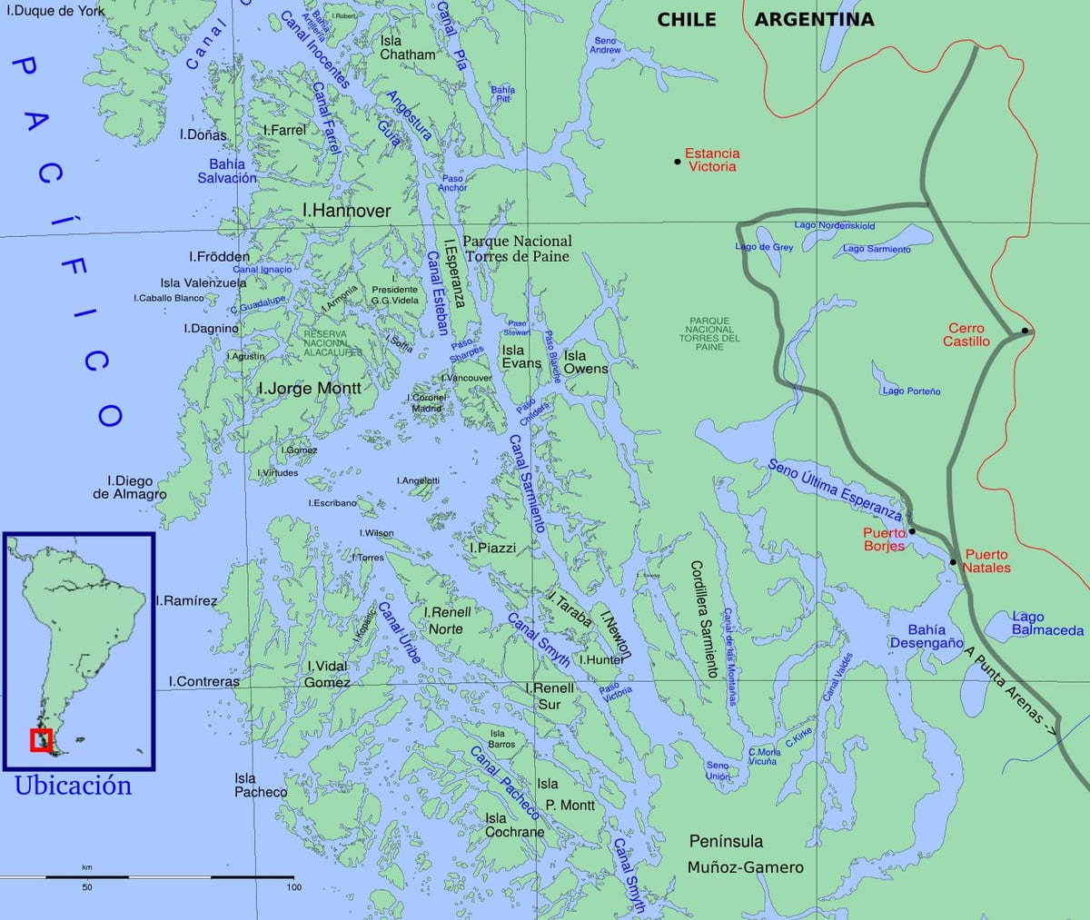 Mapa ng Chilean glacier