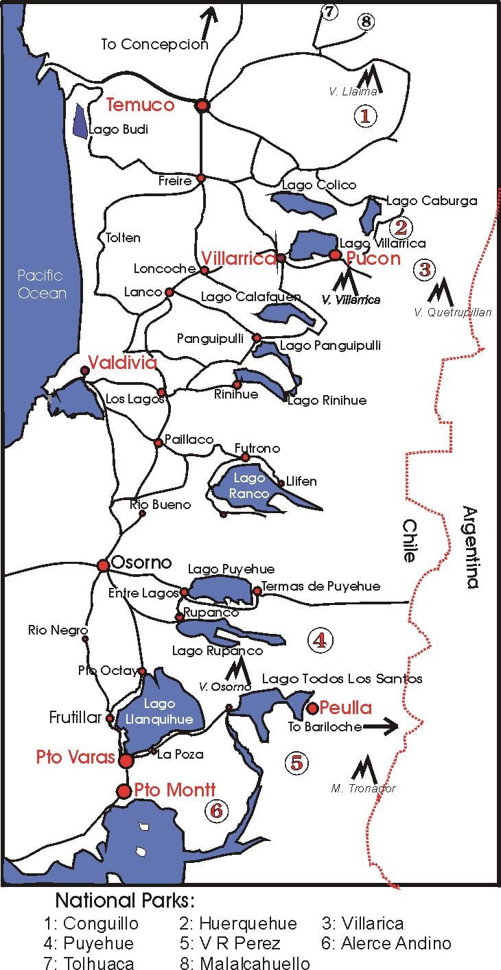 Mapa ng lake district Chile